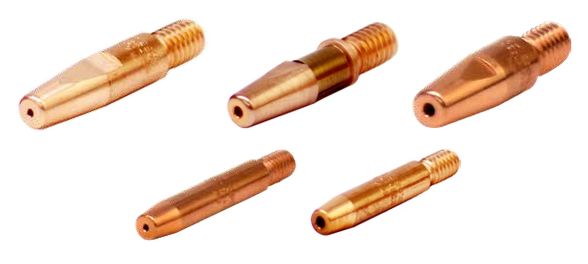 MK Products MIG contact tips — 3/8 inch aluminum, spring loaded and hard wire, and 1/4 inch aluminum and hard wire
