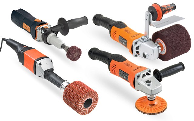 Walter finishing power tools with flap wheels, drums and surface conditioning media